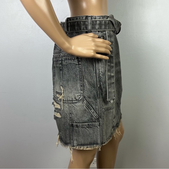 NEW BEN TAVERNITI UNRAVEL PROJECT DISTRESSED DENIM SKIRT - Picture 5 of 8